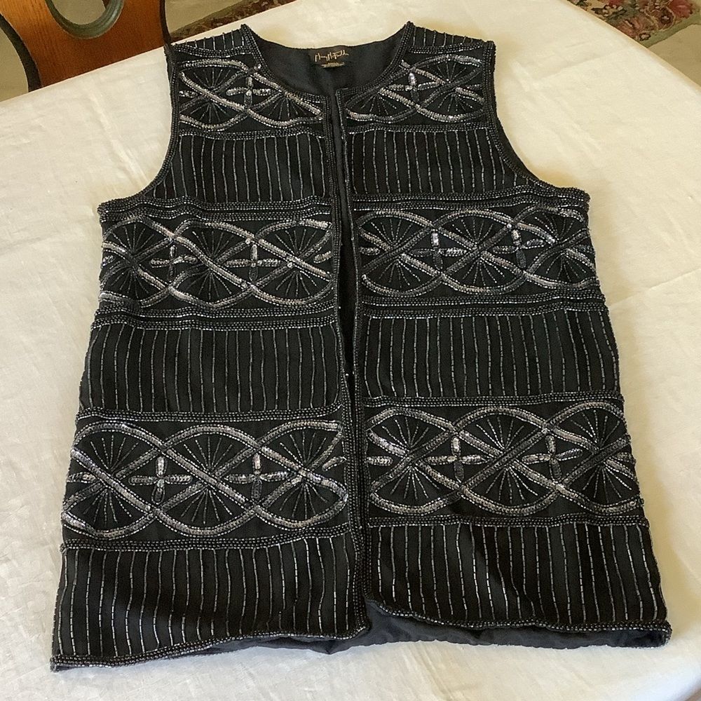 Vtg Mary McFadden 90’s silky sparkling beaded sequins vest
